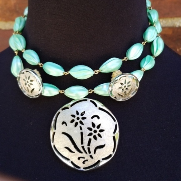 Vintage signed pendant/ brooch earrings‎ set - Picture 1 of 7